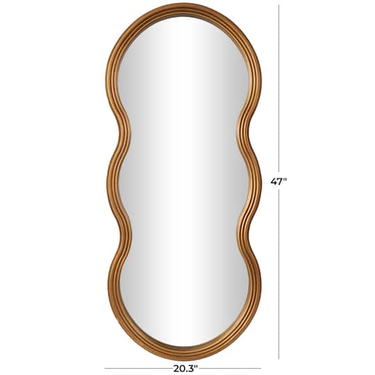47" Gold Wooden Wavy-Shaped Wall Mirror with Ribbed Frame